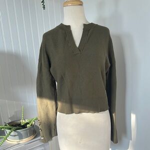 Marled Olive V-Neck Women's Sweater